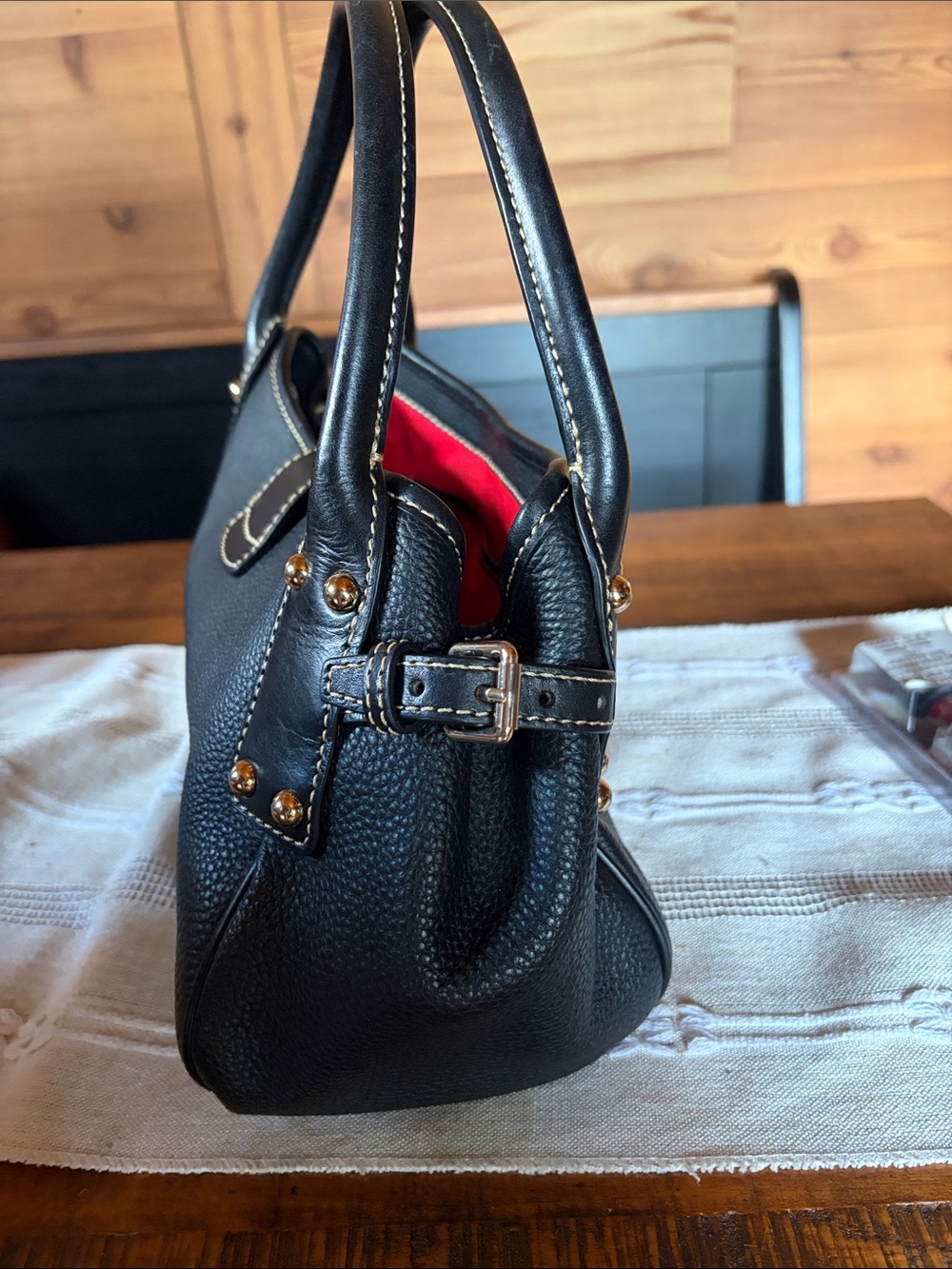 Dooney and Burke Pebble Grain Small Logo Lock Satchel - Picture 3 of 4